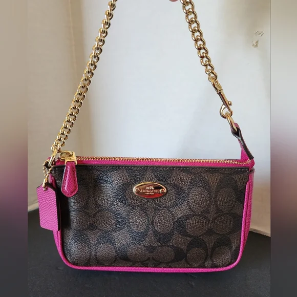 Coach Signature Brown & Pink Mini Bag/Wristlet, EUC - 2015 - Picture 6 of 12